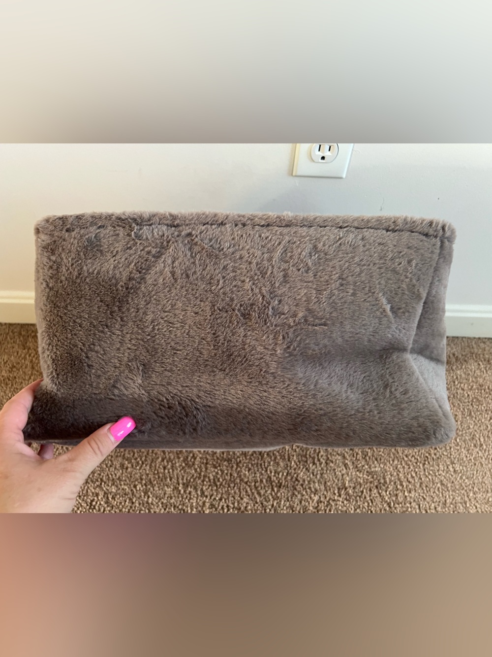 Plush Faux Fur Pet storage bin in Taupe Brown